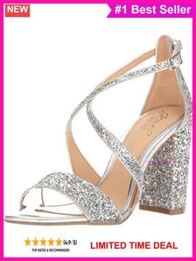 Glitter Peep Toe Block Heel Ankle Strap Evening Sandal